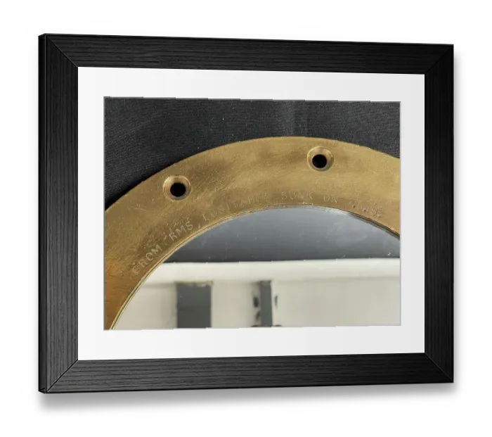Framed Print : RMS Lusitania, brass porthole recovered from wreck Framed Print : RMS Lusitania, brass porthole recovered from wreck