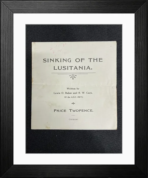 Framed Print : Sinking of the Lusitania, poem by Baker and Cure Framed Print : Sinking of the Lusitania, poem by Baker and Cure