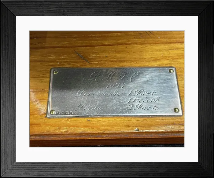 Framed Print : Ship's bell trophy won in 1934 in motor yacht race (plaque) Framed Print : Ship's bell trophy won in 1934 in motor yacht race (plaque)