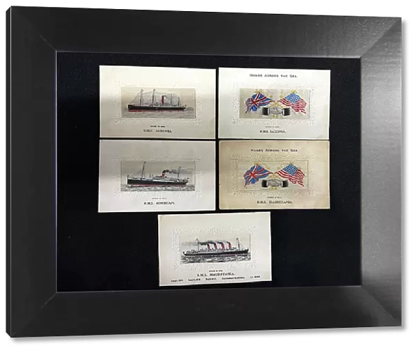 Ocean liners, collection of five silk postcards