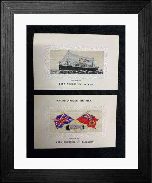 Framed Print : RMS Empress of Ireland, two silk postcards Framed Print : RMS Empress of Ireland, two silk postcards