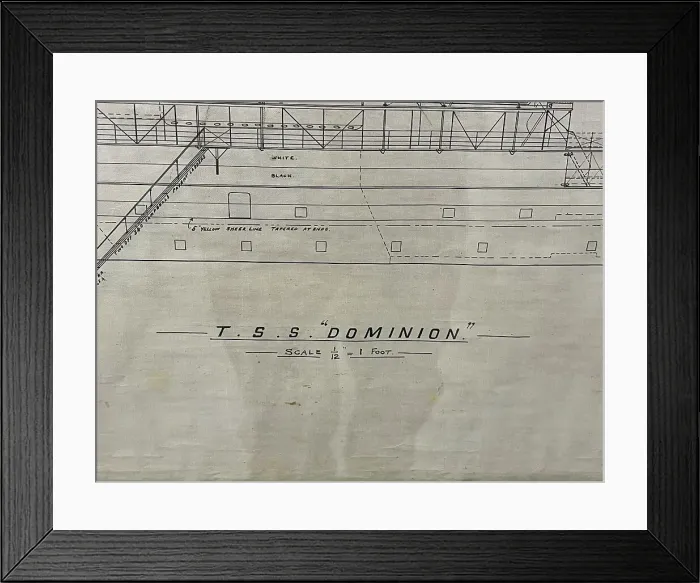 Framed Print : Harland and Wolff, scale profile drawing of TSS Dominion Framed Print : Harland and Wolff, scale profile drawing of TSS Dominion