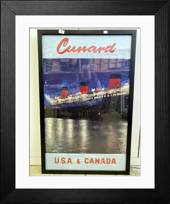 Framed Print : Cunard agent's poster, Queen Mary to USA and Canada Framed Print : Cunard agent's poster, Queen Mary to USA and Canada