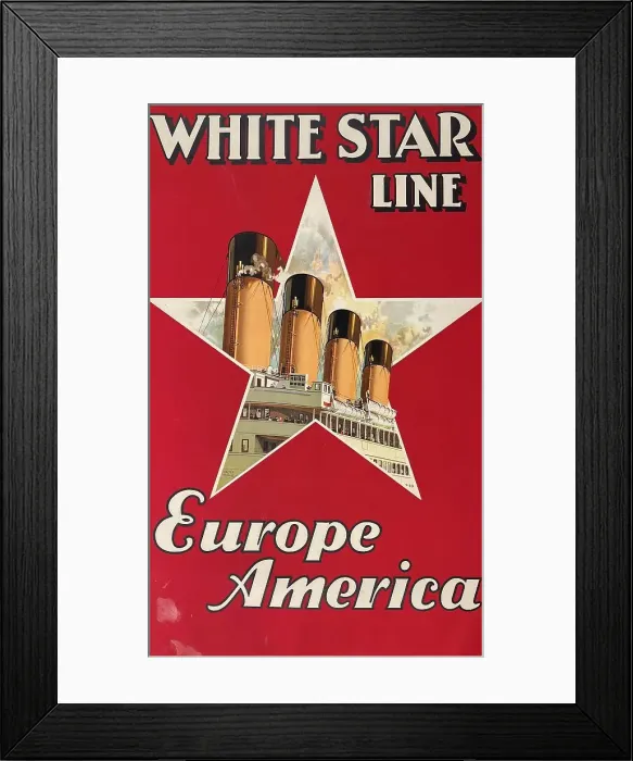 Framed Print : Travel poster on linen, White Star Line, Europe America Framed Print : Travel poster on linen, White Star Line, Europe America