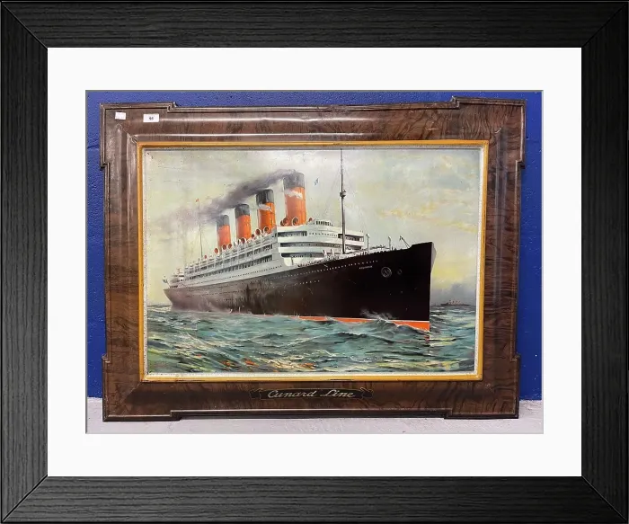 Framed Print : Cunard Line, RMS Aquitania, tin printed sign Framed Print : Cunard Line, RMS Aquitania, tin printed sign