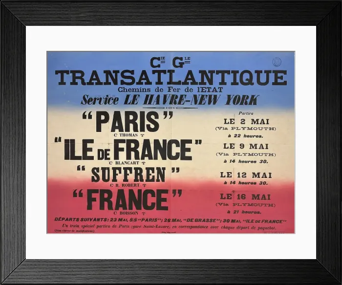 Framed Print : Poster, CGT, Le Havre to New York, May sailing dates Framed Print : Poster, CGT, Le Havre to New York, May sailing dates