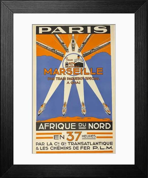 Framed Print : Poster, Paris to Marseille to North Africa by rail and sea Framed Print : Poster, Paris to Marseille to North Africa by rail and sea