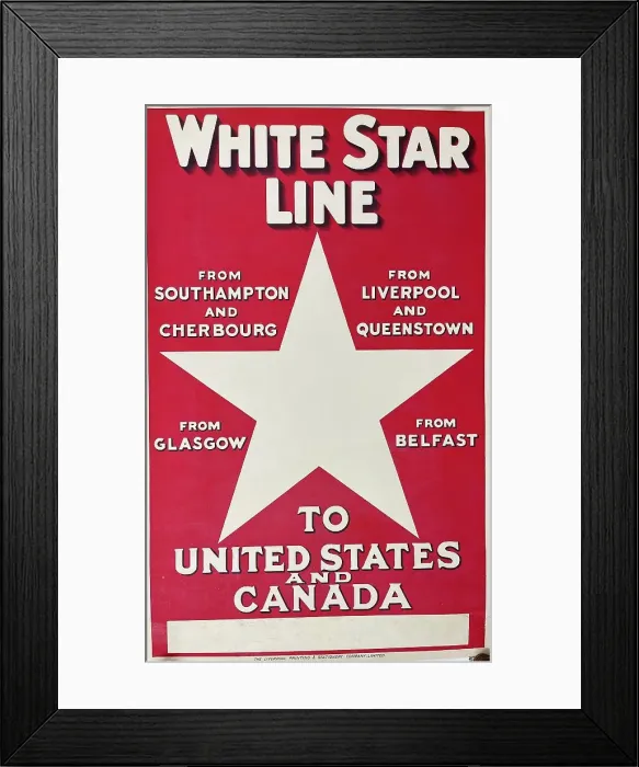 Framed Print : Poster, White Star Line to United States and Canada Framed Print : Poster, White Star Line to United States and Canada