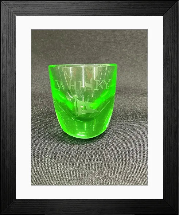 Framed Print : White Star Line, green glass whisky measure with logo Framed Print : White Star Line, green glass whisky measure with logo