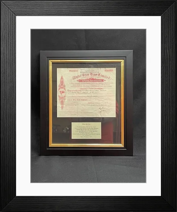 Framed Print : White Star Line, framed preference share certificate Framed Print : White Star Line, framed preference share certificate