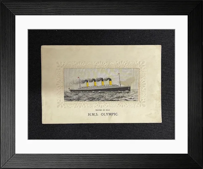 Framed Print : HMS Olympic, rare silk postcard Framed Print : HMS Olympic, rare silk postcard