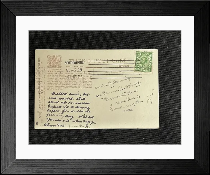 Framed Print : White Star Line, RMS Olympic, Tucks postcard (back) Framed Print : White Star Line, RMS Olympic, Tucks postcard (back)