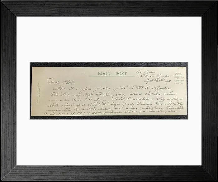 Framed Print : White Star Line, RMS Olympic, handwritten postcard Framed Print : White Star Line, RMS Olympic, handwritten postcard
