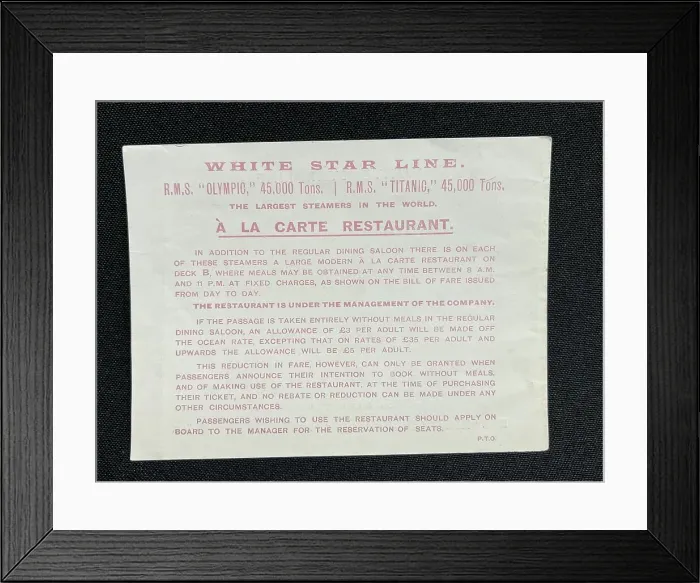 Framed Print : White Star Line, RMS Titanic, A La Carte Restaurant Framed Print : White Star Line, RMS Titanic, A La Carte Restaurant