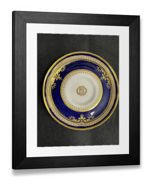 Framed Print : White Star Line, RMS Titanic, OSNC blue and gilt saucer Framed Print : White Star Line, RMS Titanic, OSNC blue and gilt saucer