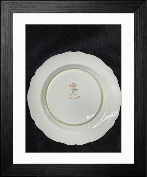 Framed Print : White Star Line, Titanic, blue and gilt dessert plate (back) Framed Print : White Star Line, Titanic, blue and gilt dessert plate (back)