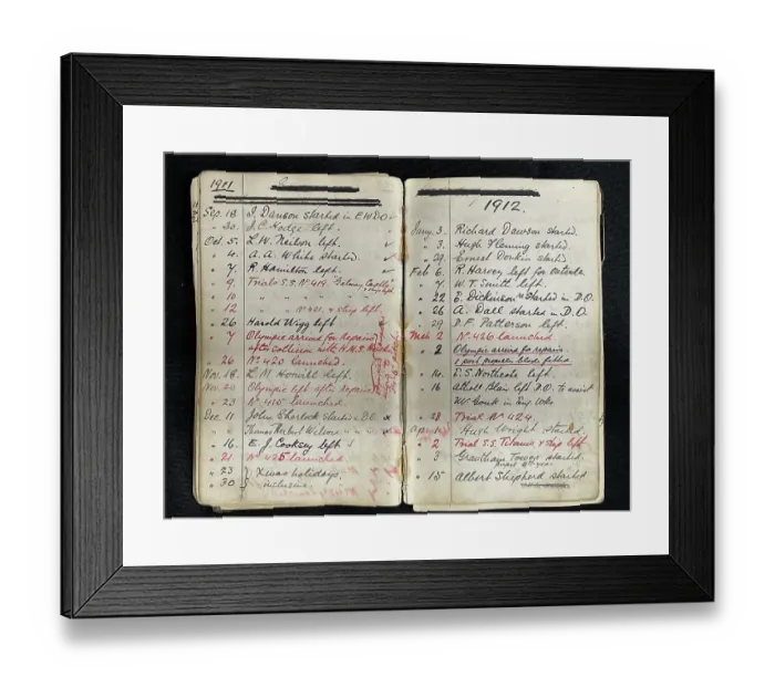 Framed Print : White Star Line, RMS Titanic, Harland and Wolff date book Framed Print : White Star Line, RMS Titanic, Harland and Wolff date book