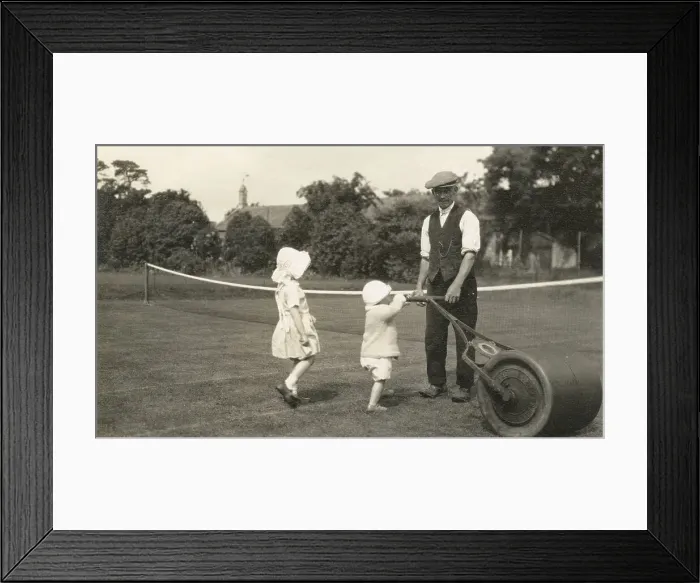 Framed Print : Two young children with the Gardener at Oddington House Framed Print : Two young children with the Gardener at Oddington House