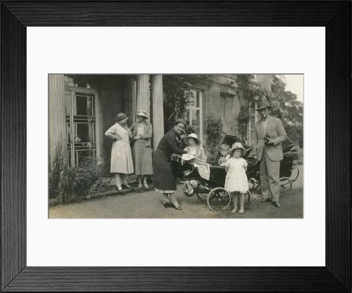 Framed Print : Large family group by front entrance of Oddington House Framed Print : Large family group by front entrance of Oddington House
