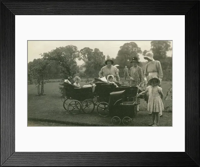 Framed Print : Children with their nurses and prams at Oddington House Framed Print : Children with their nurses and prams at Oddington House