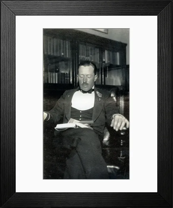 Framed Print : Major William Augustus Fitzgerald Lane Fox-Pitt, reading Framed Print : Major William Augustus Fitzgerald Lane Fox-Pitt, reading