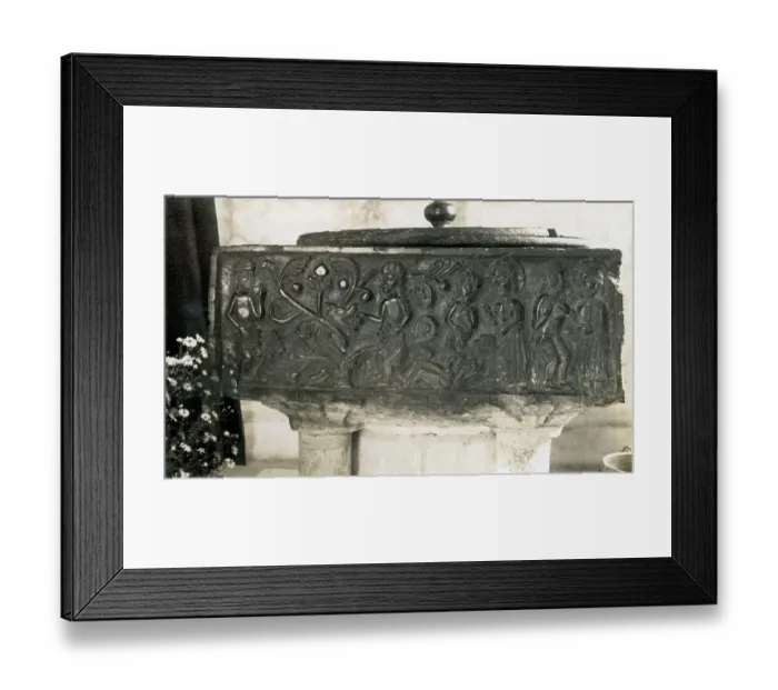 Framed Print : Adam and Eve - Tournai Font, All Saints Church, East Meon Framed Print : Adam and Eve - Tournai Font, All Saints Church, East Meon