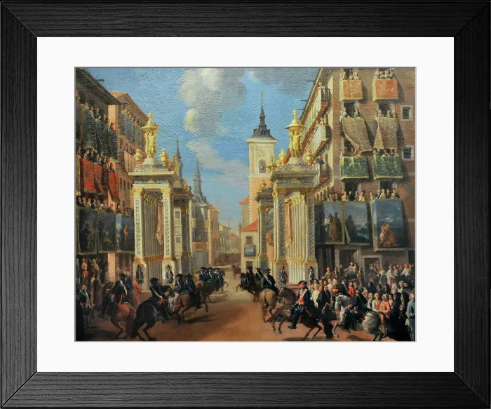 Framed Print : Embellishment of Platerias Street, Charles III enters Madrid Framed Print : Embellishment of Platerias Street, Charles III enters Madrid