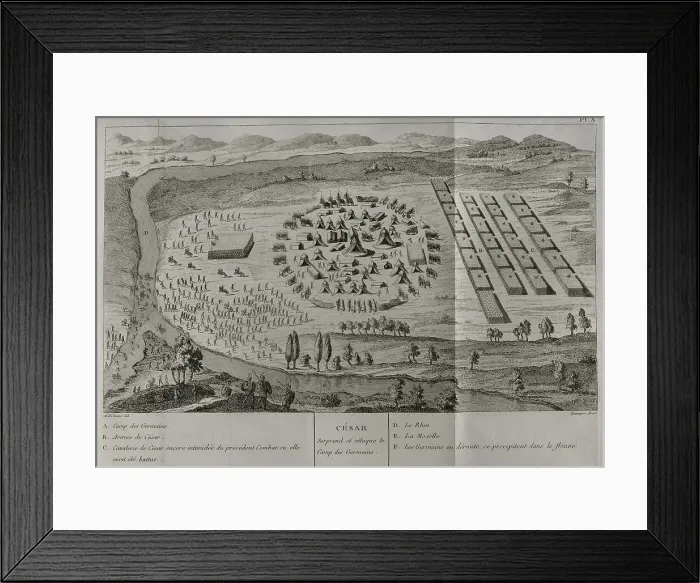 Framed Print : Gallic Wars (58 BC-50 BC). Caesar attacks the Germanic camp Framed Print : Gallic Wars (58 BC-50 BC). Caesar attacks the Germanic camp