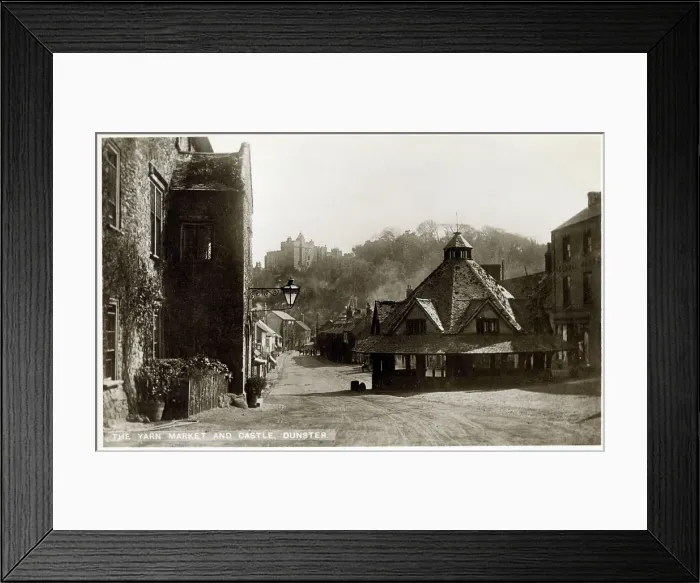 Framed Print : The Yarn Market and view toward the Castle, Dunster, Somerse Framed Print : The Yarn Market and view toward the Castle, Dunster, Somerse