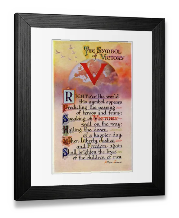 Framed Print : V - The Symbol of Victory - poem of Victory by Allan Junior Framed Print : V - The Symbol of Victory - poem of Victory by Allan Junior