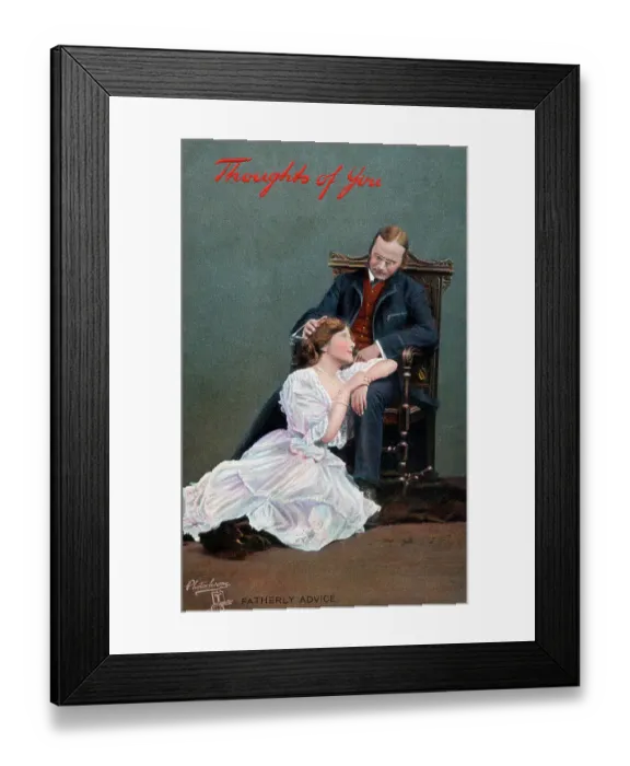 Framed Print : Fatherly Advice - A young woman leans of her Father Framed Print : Fatherly Advice - A young woman leans of her Father