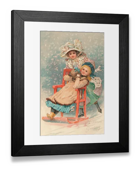 Framed Print : Girls and a Snowchair Framed Print : Girls and a Snowchair