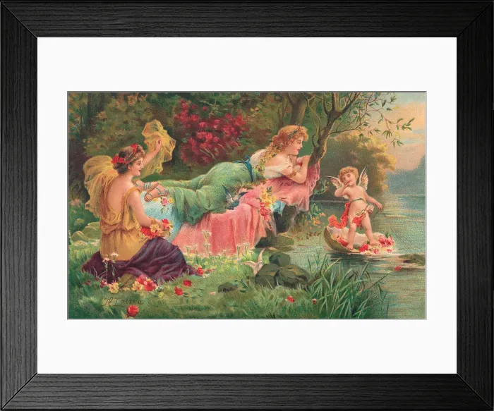 Framed Print : Two Idyllic Women and a cupid Framed Print : Two Idyllic Women and a cupid