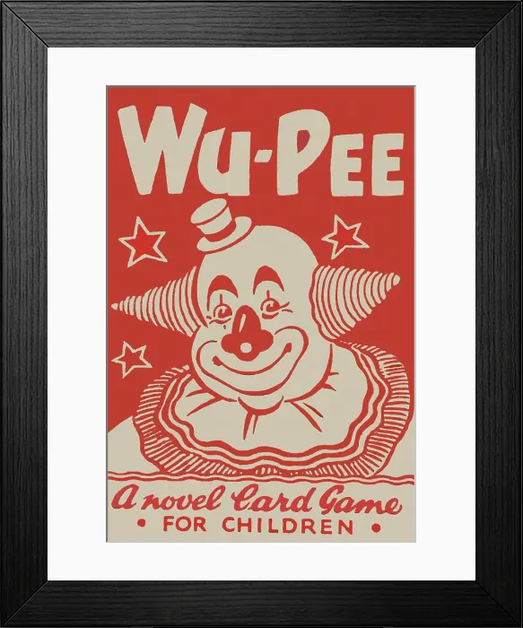 Framed Print : Clown. Wu-Pee'. The cover design to a novel card game for children. Date: 1920s Framed Print : Clown. Wu-Pee'. The cover design to a novel card game for children. Date: 1920s