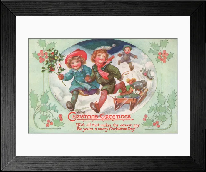 Framed Print : Children & Their Sleigh Framed Print : Children & Their Sleigh