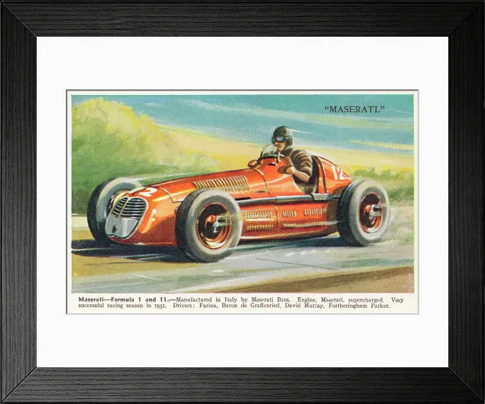 Framed Print : Maserati. 1950s Formula 1 racing car Date: 1950s Framed Print : Maserati. 1950s Formula 1 racing car Date: 1950s