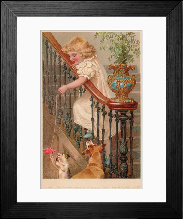 Framed Print : Victorian Child & Her Dogs Framed Print : Victorian Child & Her Dogs
