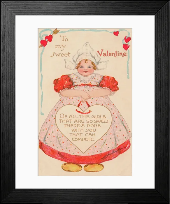 Framed Print : Valentine. Pretty Dutch girl with a Valentine message enshrined in a heart Framed Print : Valentine. Pretty Dutch girl with a Valentine message enshrined in a heart