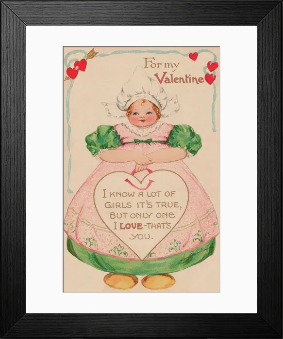 Framed Print : Valentine. Pretty Dutch girl with a Valentine message enshrined in a heart Framed Print : Valentine. Pretty Dutch girl with a Valentine message enshrined in a heart