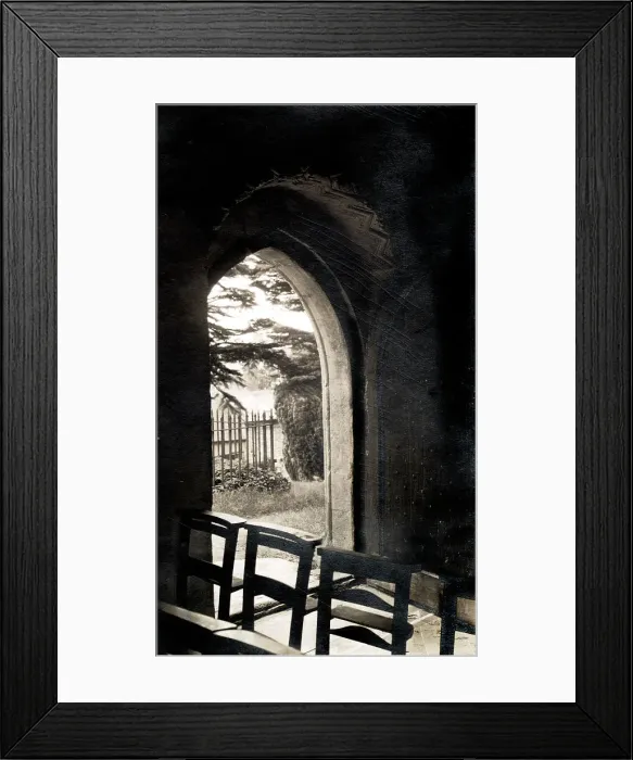 Framed Print : View through the south door, St Bartholomew's Church, in the village of Churchdown, Gloucestershire Date: 1930s Framed Print : View through the south door, St Bartholomew's Church, in the village of Churchdown, Gloucestershire Date: 1930s