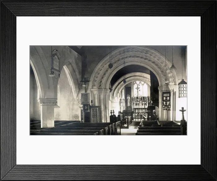 Framed Print : Interior of St George's Church, looking east, in the village of Brockworth, Gloucestershire Date: 1930s