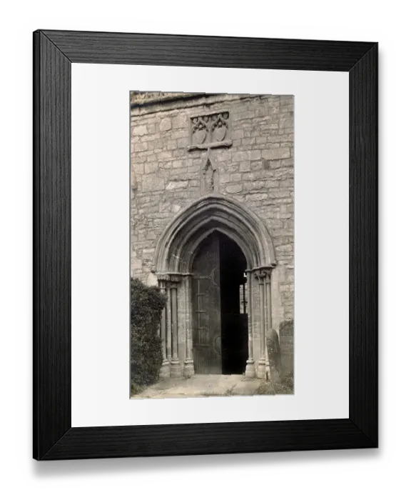 Framed Print : View of south doorway (east end), St Edburg's Church, Bicester, Oxfordshire Date: 1930s