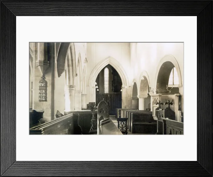 Framed Print : St Mary's Church, interior view looking west, Charlbury, Oxfordshire Date: 1930s Framed Print : St Mary's Church, interior view looking west, Charlbury, Oxfordshire Date: 1930s