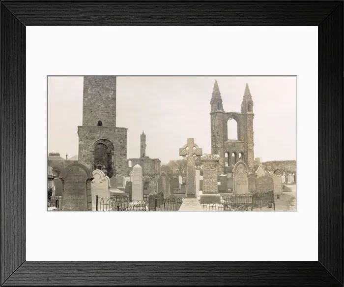 Framed Print : Cathedral of St Andrew, St Andrews, Fife, Scotland, with ruins of Chapel of St Regulus (St Rule), viewed from the east. Date: 1930s Framed Print : Cathedral of St Andrew, St Andrews, Fife, Scotland, with ruins of Chapel of St Regulus (St Rule), viewed from the east. Date: 1930s