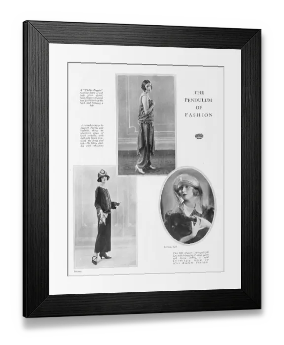 Framed Print : Pendulum of Fashion showing three London fashion outfits Framed Print : Pendulum of Fashion showing three London fashion outfits