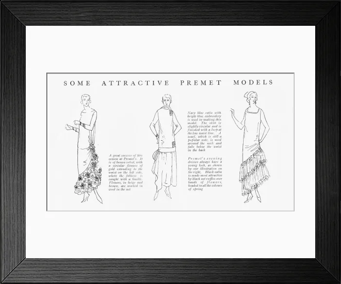 Framed Print : Three sketches of Parisian fashion models from Premet Framed Print : Three sketches of Parisian fashion models from Premet