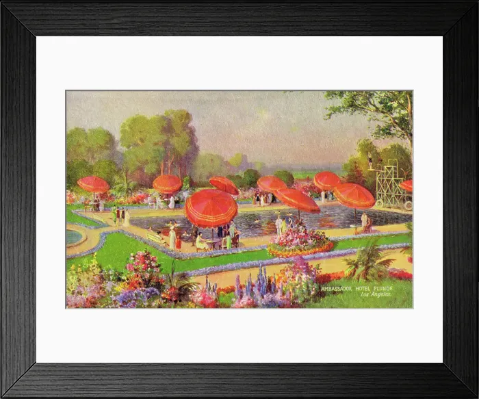 Framed Print : The swimming pool and grounds at the Ambassadors Hotel, LA Framed Print : The swimming pool and grounds at the Ambassadors Hotel, LA