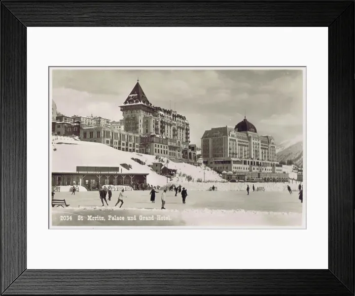 Framed Print : A view of the Palace and the Grand Hotel at St Moritz, 1920s Framed Print : A view of the Palace and the Grand Hotel at St Moritz, 1920s