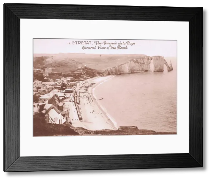 Framed Print : A view of the beach at the resort of Etretat, 1920s Framed Print : A view of the beach at the resort of Etretat, 1920s