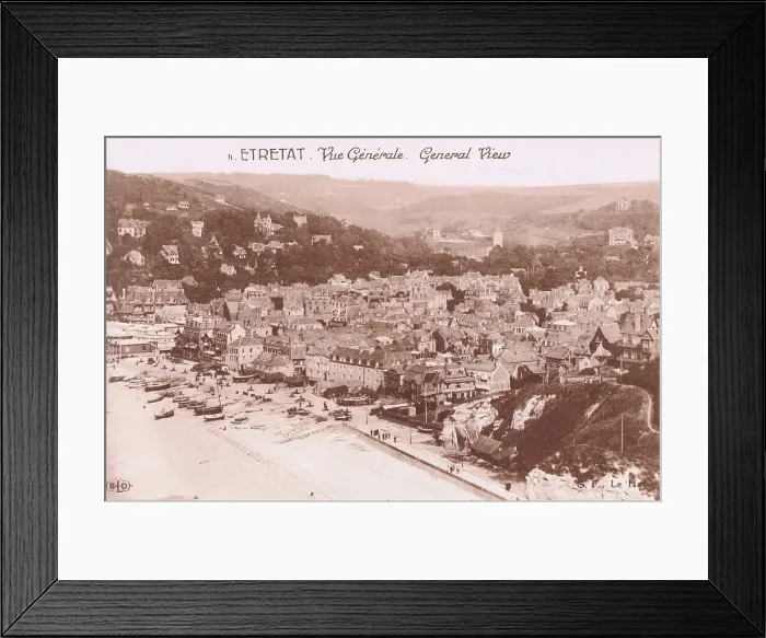 Framed Print : A view of Etretat and the beach, 1920s Framed Print : A view of Etretat and the beach, 1920s